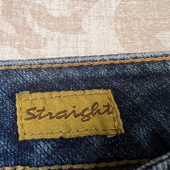 Seven7 jeans medium wash straight leg blue denim logo stitching on pockets Sz 8 - Picture 13 of 16